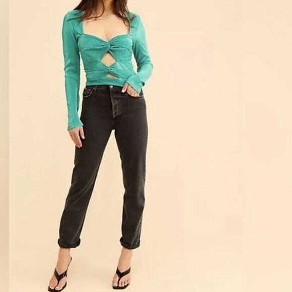 Free People Leah Twist Top in Pleated Teal Fabric, Size Large - Picture 3 of 14